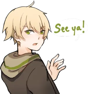 👋 See ya! Аниме стиль, Мультфильм, Мальчик, Пока, Машет рукой telegram sticker