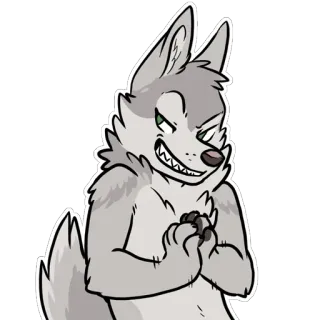 😈 wolf, furry, smalend, cartoon, grijns telegram sticker
