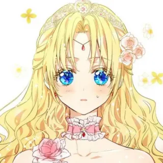 👑 Dessin animé, Anime, Fille, Cheveux blonds, Princesse, Fleurs telegram sticker