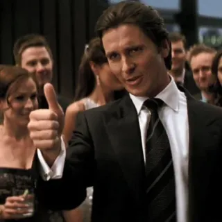 🦇 Patrick Bateman American Psycho man, suit, thumbs up, christian bale, rich telegram sticker