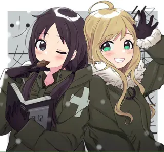 ☺️ 日記 Anime, Filles, Hiver, Uniformes militaires, Neige, Mignon whatsapp sticker