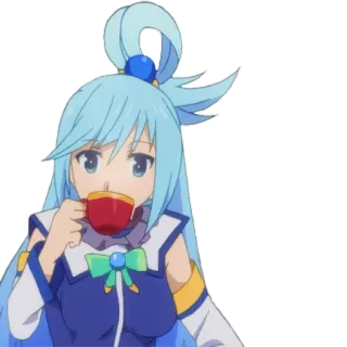 ☕ Aqua Konosuba anime, girl, drinking, tea, konosuba, aqua, kawaii telegram sticker