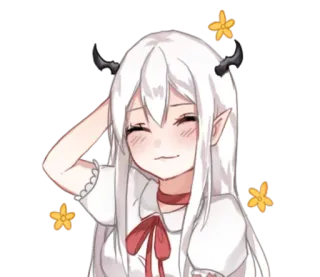 😊 anime, sticker, cute, girl, demon, horns, flowers, smiling telegram sticker