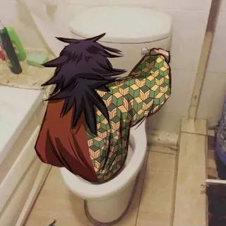 🤣 Giyu Tomioka Demon Slayer 애니메이션, 귀멸의 칼날, 토미오카 기유, 화장실, 웃긴, 밈 telegram sticker