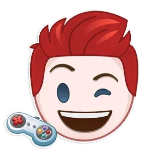😁 Emoji, Clin d'oeil, Gamer, Gaming, Avatar, Cheveux roux, Manette telegram sticker