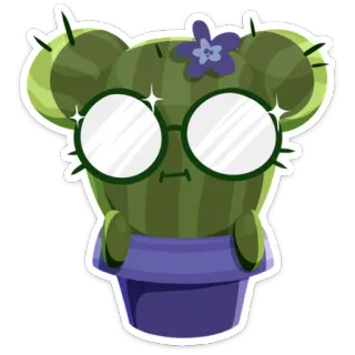 😐 cacto, planta, flor, vaso, óculos, fofo, kawaii, adesivo whatsapp sticker