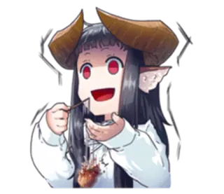 🍡 Anime, Demone, Chibi, Mangiare, Cartone animato, Corna, Orecchie da elfo, Snack telegram sticker