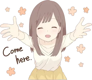 🐥 Come here. anime, cartoon, cute, girl, come here, invitation, friendly telegram sticker