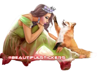 🦊 @BEAUTIFUL.STICKERS princesa, zorro, animal, corona, mujer, bonita, pegatina telegram sticker