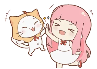 😄 cartone animato, gatto, ragazza, batticinque, carino, kawaii, amicizia telegram sticker