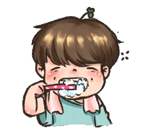 😶 escovando os dentes, higiene, desenho animado, fofo, menino, criança whatsapp sticker