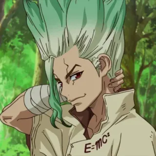 🔬 Senku Ishigami Dr. Stone E=mc² аниме, наука, гений, зеленые волосы, ученый whatsapp sticker
