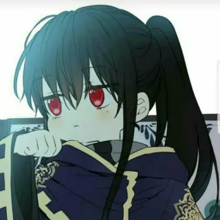 🔮 fille anime, fille manga, dessin animé, yeux rouges, cheveux noirs, mignon, enfant telegram sticker