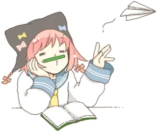 😙 Anime, Fille, Kawaii, Avion en papier, Étudiant, Mignon telegram sticker