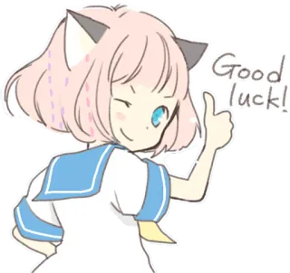 👍 Good luck! garota anime, boa sorte, polegar para cima, kawaii, desenho animado telegram sticker
