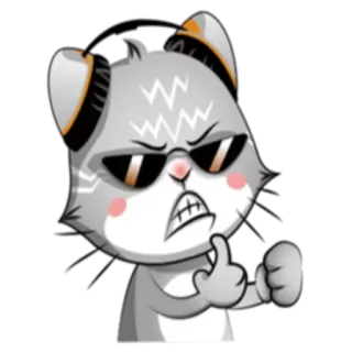 😡 gato, dedo corazón, dibujo animado, enojado, gafas de sol, gesto whatsapp sticker