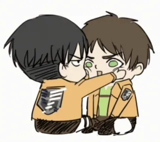 🥰 Attack on Titan Anime, Manga, Ataque a los Titanes, Eren Jaeger, Levi Ackerman, Chibi telegram sticker