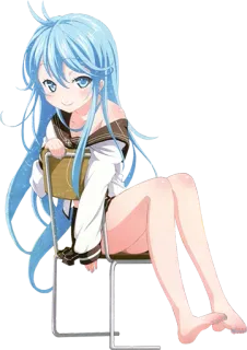 😏 garota anime, uniforme escolar, cabelo azul, desenho animado, cadeira, sentada telegram sticker