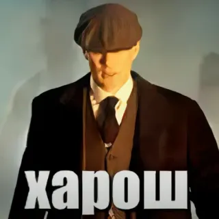 😎 ХАРОШ russian, text, meme, man, hat, suit telegram sticker