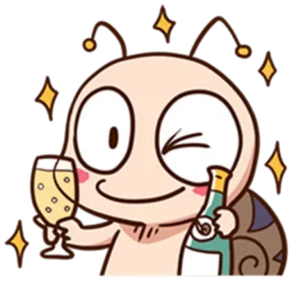 🍺 siput, kartun, sampanye, perayaan, minum, imut, kawaii whatsapp sticker