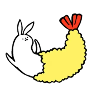 🍤 lapin, crevette, tempura, lapin, animal, nourriture, mignon, illustration whatsapp sticker