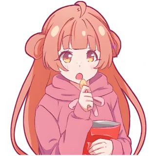 😋 Gadis anime, Makan, Cemilan, Keripik, Imut, Kawaii, Merah muda, Hoodie telegram sticker