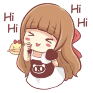 😆 HI HI HI Cartoon, Niedlich, Mädchen, Lächelnd, Fröhlich, Winkend telegram sticker