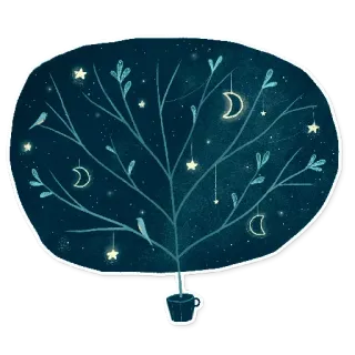 😖 Baum, Sterne, Mond, Nacht, Vögel, Natur, träumerisch telegram sticker