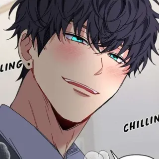 🌟 CHILLING Anime, Uomo, Ritratto, Relax, Cartone animato telegram sticker