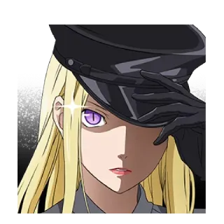 😒 anime, loira, chapéu, mão enluvada, personagem whatsapp sticker