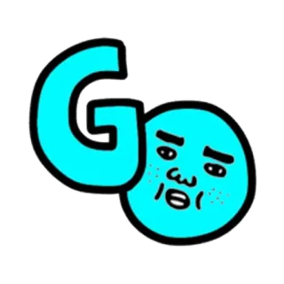 😊 GO 走, 文字, 卡通, 蓝色 telegram sticker