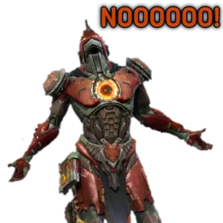 😫 NOOOOOOO! robot, futuristic, armor, exclamation, orange, screaming telegram sticker