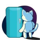 🥘 cat, door, cartoon, animal, pet, blue, waiting telegram sticker