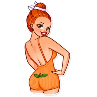 🍑 Dibujo animado, Mujer, Pegatina, Nalgas, Naranja telegram sticker