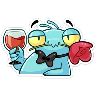 🍷 Инопланетянин, Мультфильм, Романтика, Вино, Роза, Галстук-бабочка, Милый telegram sticker