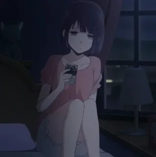 🖇 Anime, Fille, Pyjama, Chambre, Nuit telegram sticker