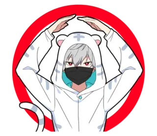 ⭐ アニメ, マンガ, 漫画, カートゥーン, キャラクター, 虎, トラ, 耳, フード, パーカー telegram sticker
