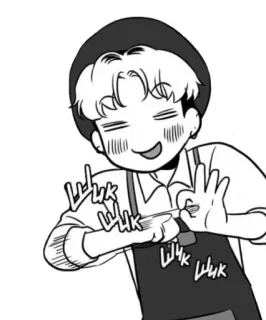 😁 wuk wuk personagem, mangá, desenho animado, avental, preto e branco, cozinhar telegram sticker