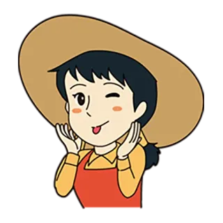 😜 Cartoon, Mädchen, Zwinkern, Hut, Süß, Figur telegram sticker