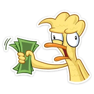 🤑 desenho animado, dinheiro, pássaro, amarelo, personagem, dinheiro telegram sticker