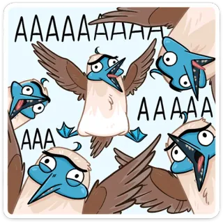 😲 AAAAA AAAAA AAAA птицы, голубоногая олуша, смешной, мем, кричащий, мультфильм, животное telegram sticker