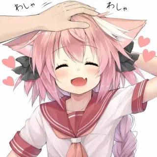 😍 Astolfo Fate/Apocrypha わしゃ わしゃ Anime, Orelhas de gato, Carinho na cabeça, Fofo, Cabelo rosa telegram sticker