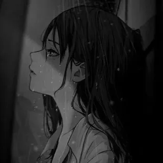 🖤 Ragazza anime, Pioggia, Triste, Monocromatico, Bianco e nero, Emozionale whatsapp sticker