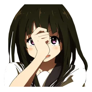 👌 Anime, Fille, Uniforme scolaire, Mignon, Main, Timide, Embarrassé(e) whatsapp sticker