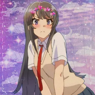 💘 Mai Sakurajima Rascal Does Not Dream of Bunny Girl Senpai Anime, Bunny Girl, Fofo, Uniforme escolar, Coroa de flores telegram sticker