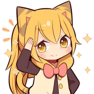 🫡 anime, cat girl, chibi, sparkles, bow, cute, kawaii telegram sticker