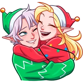 ❤️ elfo, natale, vacanze, coppia, cartone animato, festivo telegram sticker