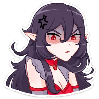 😠 anime, angry, red eyes, girl, cartoon, elf telegram sticker