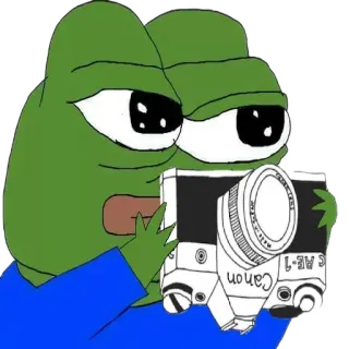 📸 Pepe the Frog meme, frog, pepe, camera, photographer telegram sticker