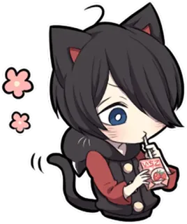 🍓 いちごミルク 고양이, 딸기, 우유, 음료, 애니메이션, 귀여운, 치비, 주스 상자 telegram sticker